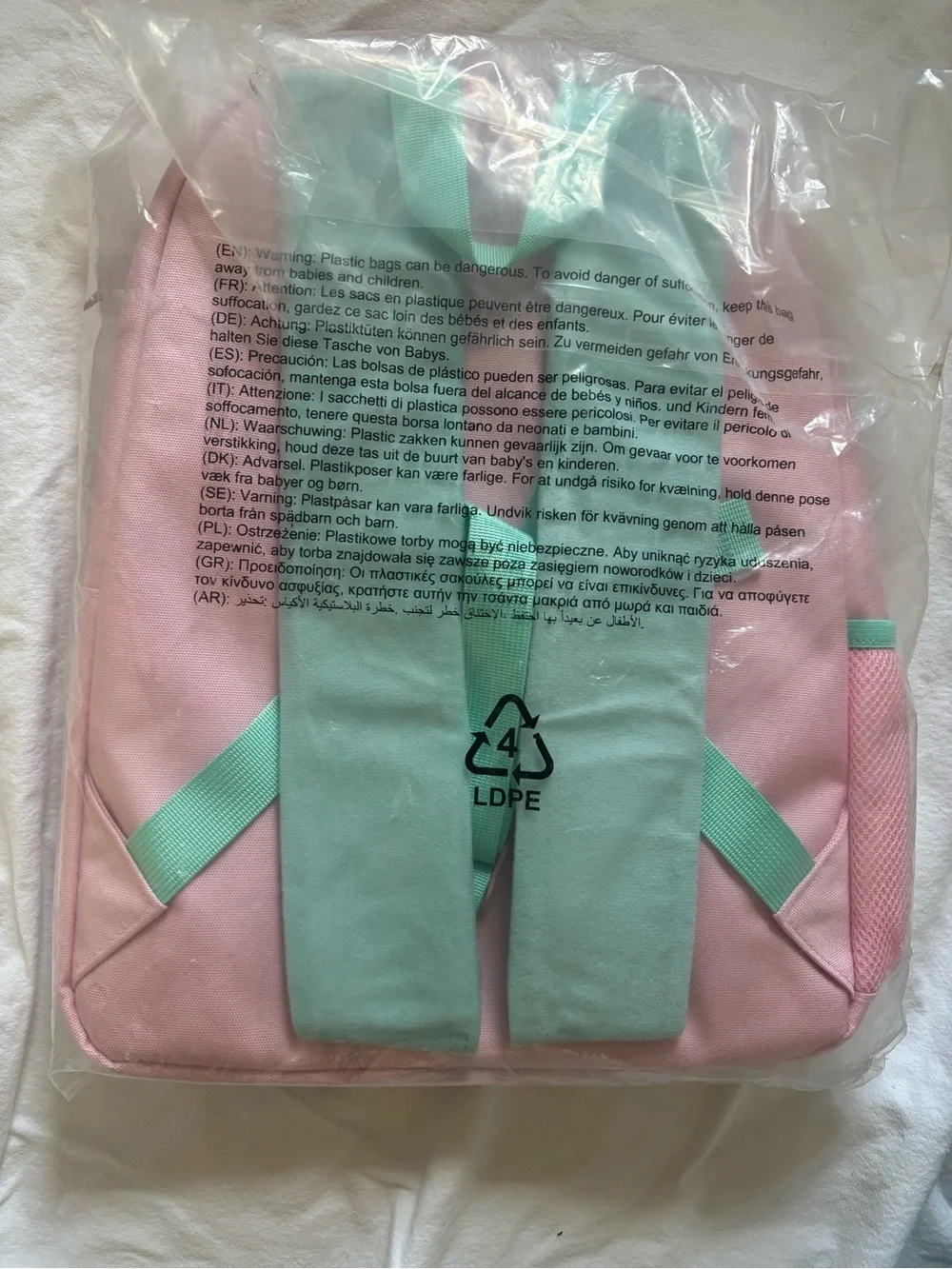 Kids Pink Backpack with Clear Sticker Pouch - LOVE Patch Design